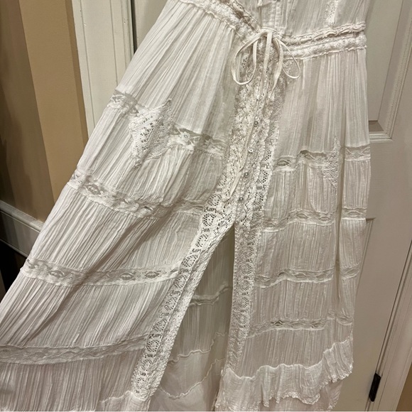 Free People Dolly Bodysuit Dress White Lace Maxi Ruffle Dress Boho Ethereal S - Picture 10 of 15